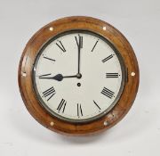 19th century mahogany and oak-cased single fusee wall clock, the circular dial with Roman numerals