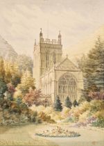 LM/ML(?) (English Edwardian school) Watercolour drawing "The Priory", monogrammed, unframed, 37cm
