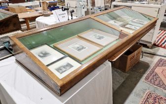 Early 20th century oak table-top glazed display cabinet, having pair sloping lift-up lids, 30cm high