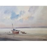 Peter Toms (20th century) Watercolour "In the Morning Mist", signed lower right, framed and