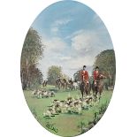 Hallard  Set of four oils on board Hunting scenes, oval, 17cm x 12cm