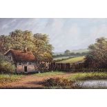 G Cole  Oil on canvas Thatched cottage in landscape, signed lower left, 50cm x 75cm  Pair of oval