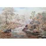 G A Barr (19th century)  Watercolour drawing River landscape, signed and dated 1887, in ornate