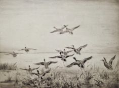 Roland Green (British, 1896-1976) Etching 'Ducks alighting', limited edition numbered 50/95?, signed