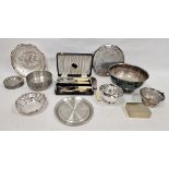 Quantity of silver-plated items including coasters, small punch bowl and flatware