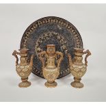 Garniture of three Wilhelm Schiller & Sohn (Bohemia) late 19th century pottery vessels in the