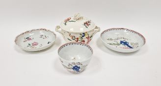 Late 18th century creamware two-handled sugar bowl and cover, perhaps Leeds, painted with rose and
