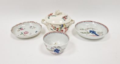 Late 18th century creamware two-handled sugar bowl and cover, perhaps Leeds, painted with rose and