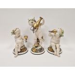 Three G Calle Capodimonte-style figures of Bacchic putti, incised G Calle R.C.1967 marks, each putti