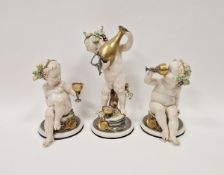 Three G Calle Capodimonte-style figures of Bacchic putti, incised G Calle R.C.1967 marks, each putti