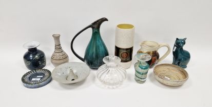 Collection of studio pottery and art glass, including a Mdini glass vase cased with turquoise and