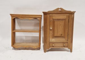 Modern pine corner cupboard, single door over small drawer and a two-tier oak hanging bookshelf (2)