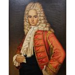 Unattributed Oil on canvas Three-quarter length portrait of a young gentleman in 18th century dress,