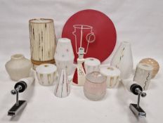 Collection of mid-century light fittings, predominantly opaque glass, some decorated with