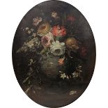 Circle of Gaspar Pieter Verbruggen II Pair oils on canvas Set in oval, floral studies, 64.75cm x