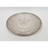 Edgeworth sterling silver shallow dish, circular with foliate and herringbone banding, monogram to