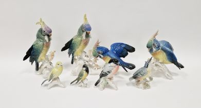 Collection of Karl Ens porcelain models of birds, circa 1900, printed green marks, impressed