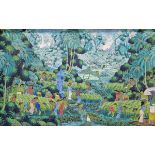 Pany S of Ubud, Bali (21st century)  Gouache drawing  Balinese jungle scene with numerous figures,