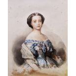 Set of four painted prints after Franz Xavier Winterhalter  Queen Victoria wearing coronet and