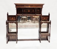 Victorian rosewood overmantel mirror decorated throughout with satinwood inlay depicting twin-