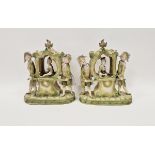 Pair of Continental porcelain sedan chair groups, circa 1900, each modelled with a lady carried in a