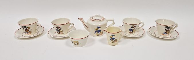 Wade Heathware Walt Disney Mickey Mouse pottery miniature tea set, printed black marks to teapot,