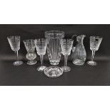 Four Waterford Michael Aram designed Ma Gipur goblets, one with Aram label, a tapering oviform cut