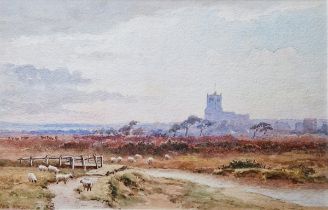 Frederick Burgess (Ex 1882-1897) Christchurch, Hampshire, sheep in foreground with church in