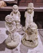 Four reconstituted stone cricket players viz:- two batsmen, umpire and wicker keeper (4)