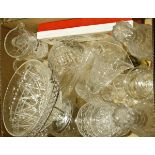 Collection of oversized wine glasses and smaller wine glasses, various cut glass, a box of hunting