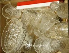 Collection of oversized wine glasses and smaller wine glasses, various cut glass, a box of hunting