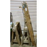 Vintage stepladder suitably splashed with paint and a pair of saw horses (3)