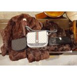 Two vintage fur coats and various vintage handbags (1 box)  Condition Report Unlabelled for size,