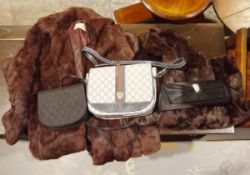 Two vintage fur coats and various vintage handbags (1 box)  Condition Report Unlabelled for size,