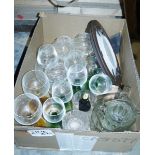 Vintage wooden stepladder and a box of assorted glassware (2)