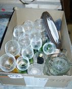 Vintage wooden stepladder and a box of assorted glassware (2)