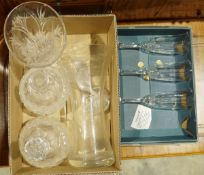 Assorted cut glass and other glassware to include decanters, vases, sundae dishes, fruit bowls, wine