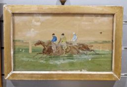 19th century school  Watercolour on print Horse racing scene, 36cm x 21cm