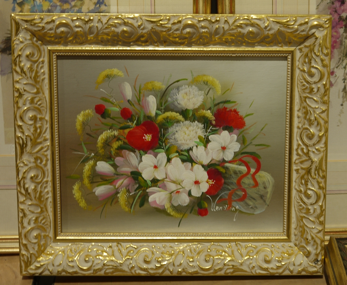 B Crowhurst Oils on canvas Still life vase of flowers to include iris, daffodils, daisies, lilies, - Image 2 of 5
