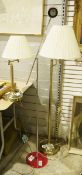 Adjustable brushed brass reading lamp, another modern reading lamp and a brushed brass table lamp (