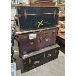 Three vintage tin trunks (3)