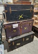 Three vintage tin trunks (3)