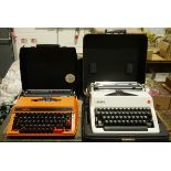 Brother typewriter, vintage Olympia typewriter and assorted curtains (4)