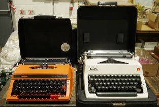 Brother typewriter, vintage Olympia typewriter and assorted curtains (4)