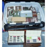 Large collection of slides, view finders, slide projectors, etc (1 box)