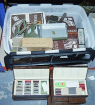 Large collection of slides, view finders, slide projectors, etc (1 box)