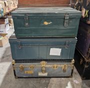 Two vintage tin trunks and a metal trunk (3)