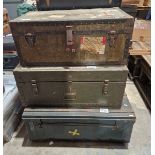 Three vintage tin trunks (3)