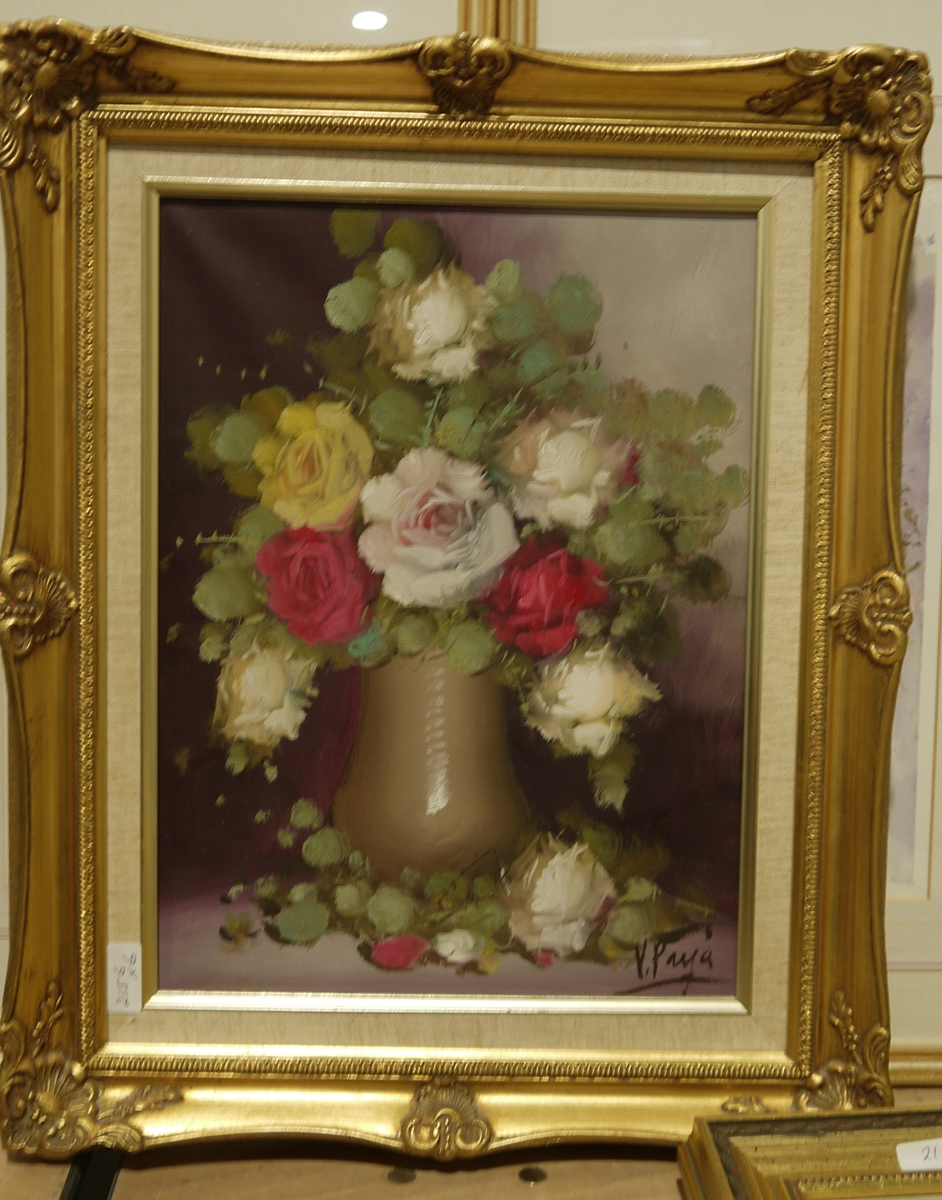 B Crowhurst Oils on canvas Still life vase of flowers to include iris, daffodils, daisies, lilies, - Image 3 of 5