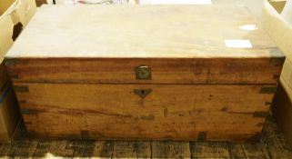 Camphorwood small wooden trunk with metal bandings, corners and carry handles
